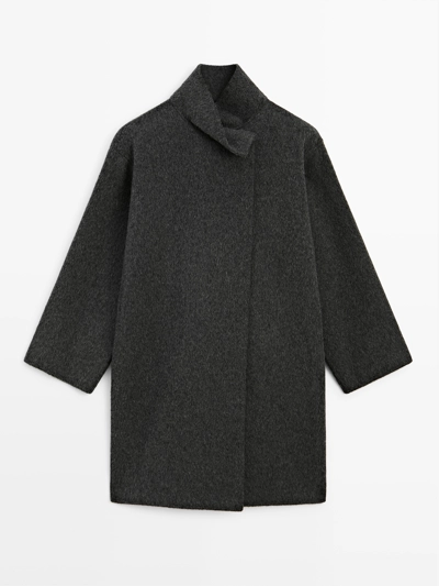 WOOL BLEND CAPE COAT WITH HIGH NECK