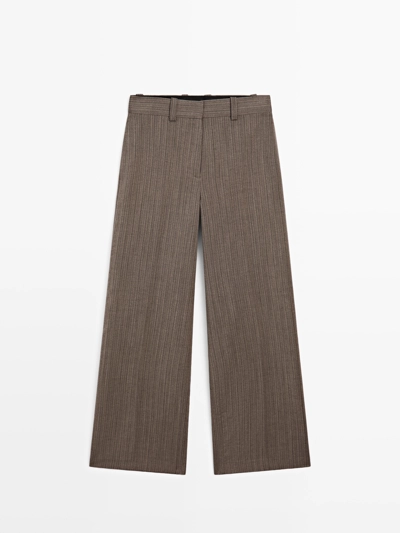 100% WOOL STRAIGHT-LEG HERRINGBONE TROUSERS