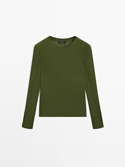 Zara Футболка с длинным рукавом и манжетами из ребристого материала