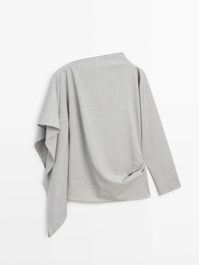 Блуза с асимметричным оборками из 100% шерсти - STUDIO- Заказать в России