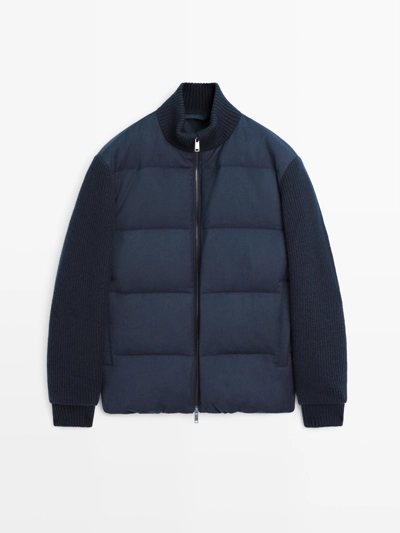 Пуховик с вязаными рукавами и воротником- Заказать в России