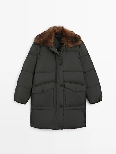 Длинный пуховик с водоотталкивающим воротником