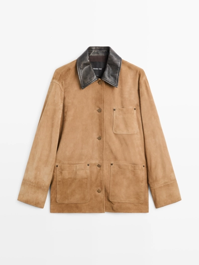 Замшевая куртка с деталями на воротнике