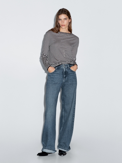 Zara Вязанный свитер с длинным рукавом в полоску