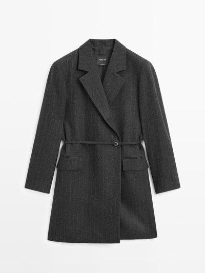 Zara Длинный полосатый пиджак из шерстяной смеси