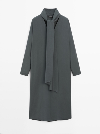 Zara Платье миди с вырезом горловины и деталью на банте