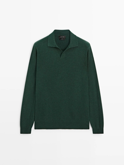 Водолазка-поло из 100% шерсти с V-образным вырезом- Заказать в России