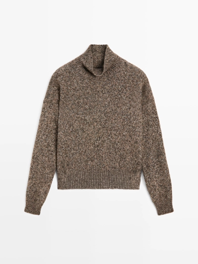 Свитер с высоким воротником из альпаки и шерсти в технике мулине