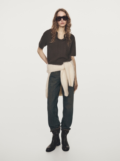 Zara Поло с короткими рукавами косой вязки