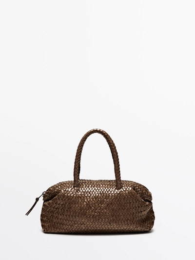 Сумочка-сатчел из плетеной кожи нубук маленькая- Заказать в России