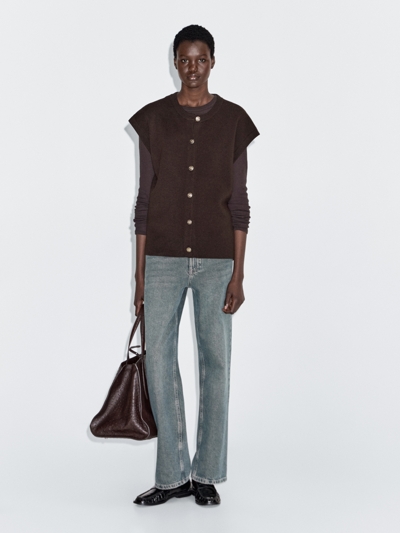 Zara Жилет из вязаного шерстяного микса с золотыми пуговицами купить с доставкой.