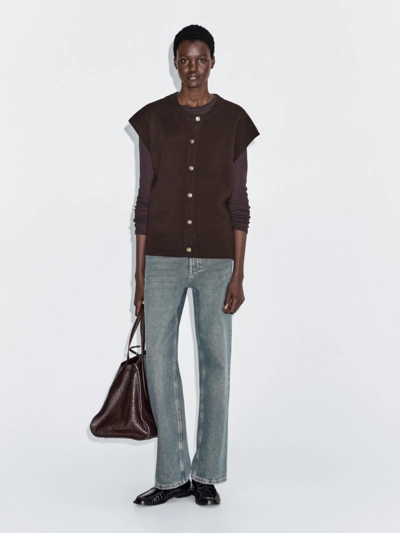 Жилет из вязаного шерстяного микса с золотыми пуговицами- Заказать в России