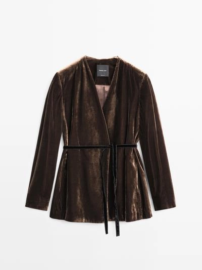 Куртка из вельвета с завязкой на бант- Заказать в России