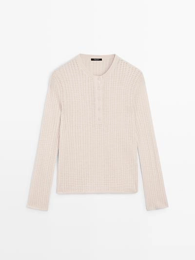 Джемпер с ажурным узором и круглым вырезом из шерсти- Заказать в России