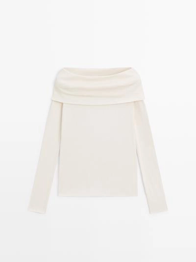 Футболка из хлопкового смесового материала с деталями бандо- Заказать в России