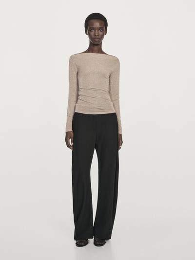 Футболка с лодочкой и металлическим блеском- Заказать в России