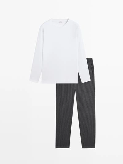 Пижама в полоску из 100% хлопка с длинным рукавом- Заказать в России
