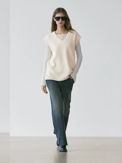 Длинный вязаный жилет из 100% шерсти