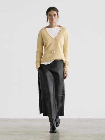 Zara Миди-юбка из натуральной кожи с швами