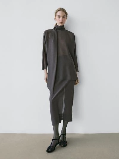 Прямая юбка миди с деталями из прозрачной ткани - STUDIO- Заказать в России