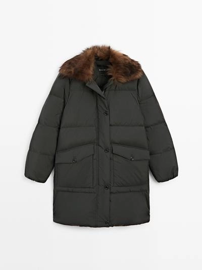 Длинный водоотталкивающий пуховик с воротником- Заказать в России