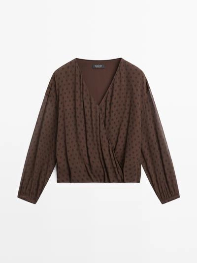 Блуза с запахом в горошек- Заказать в России