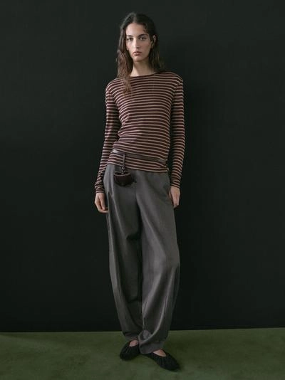 Футболка из хлопкового микса с длинным рукавом в полоску- Заказать в России