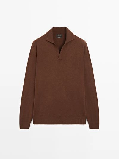 Поло свитер с V-образным вырезом из 100% шерсти- Заказать в России