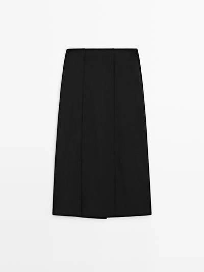 Прямая юбка-миди из шерстяной смеси с разрезом