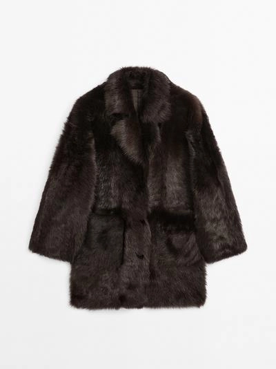 Длинное кожаное пальто с мехом