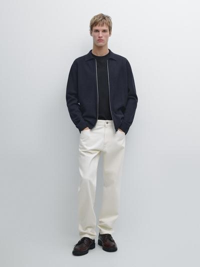 Zara Кардиган из хлопка и шерсти с молнией и карманами