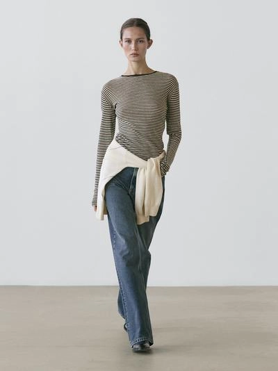 Футболка из хлопкового микса в полоску с длинным рукавом- Заказать в России