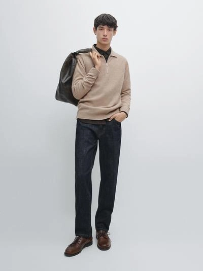 Поло-свитер из вязаного шерстяного микса с молнией- Заказать в России