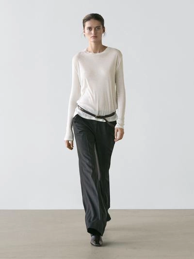 Полупрозрачная футболка с воротником из 100% хлопка- Заказать в России