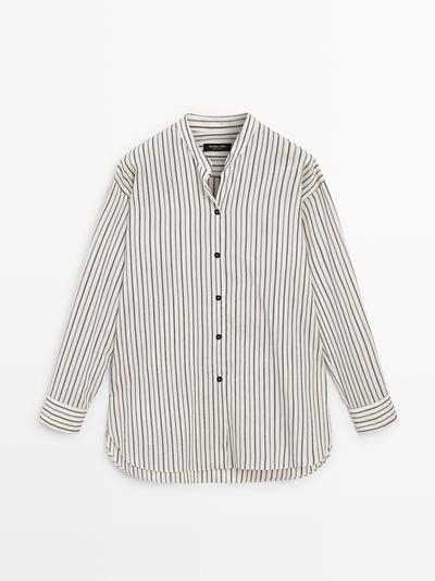 Zara Рубашка с полосками и стойкой воротничок