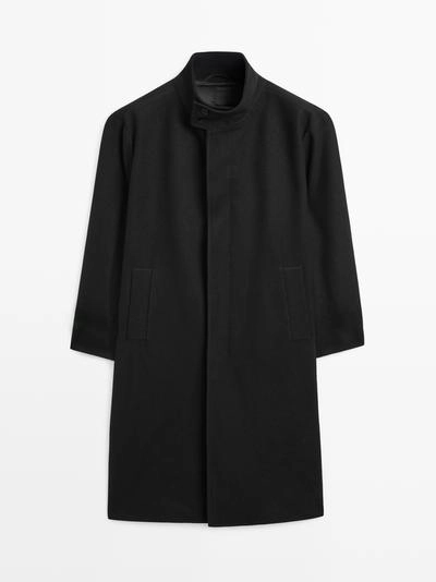 Длинное пальто с высоким воротником из 100% шерсти- Заказать в России