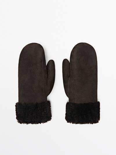 Zara Кожаные варежки с двойной отделкой