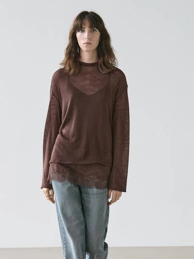 Лонгслив с кружевными деталями- Заказать в России