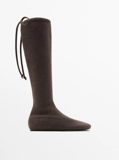 Кожаные сапоги высокие до колена из кашемира- Заказать в России