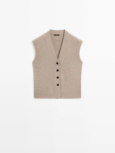 Жилет из вязаного шерстяного микса с V-образным вырезом- Заказать в России