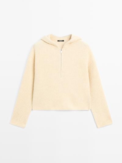 Zara Трикотажный свитер из шерстяной смеси с деталями капюшона