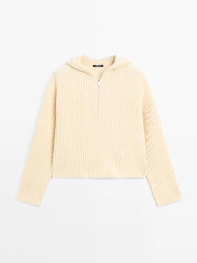 Трикотажный свитер из шерстяной смеси с деталями капюшона