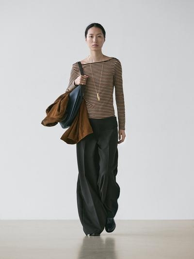 Zara Полосатая футболка с длинным рукавом из хлопка