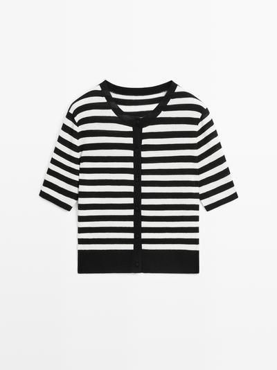 Zara Кардиган с короткими рукавами в полоску из вязаного трикотажа