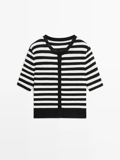 Кардиган с короткими рукавами в полоску из вязаного трикотажа