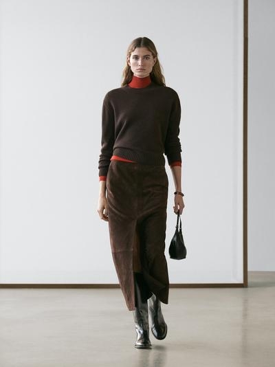 Zara Юбка-миди из прямозернистой кожи