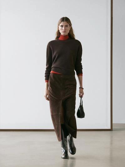 Юбка-миди из прямозернистой кожи- Заказать в России