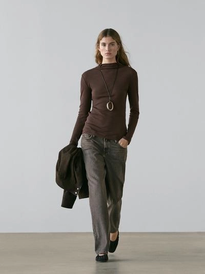 Футболка с длинным рукавом из ребристого хлопка