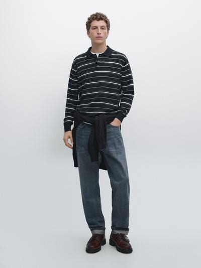 Zara Водолазка-поло из хлопкового микса в полоску