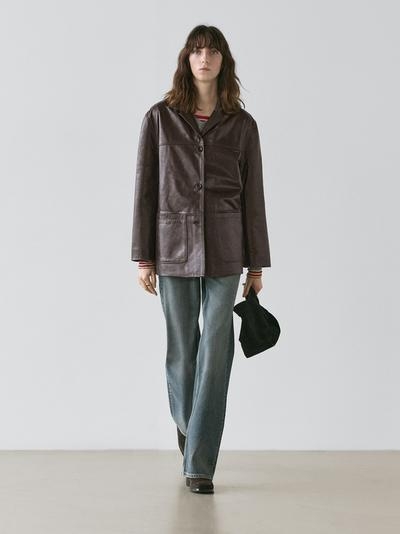 Zara Пиджак из натуральной кожи с пуговицами